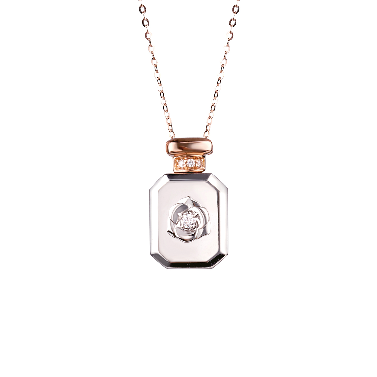 六福珠寶18K金頸鏈 - "典雅玫瑰"18K金(分色)鑽石頸鏈