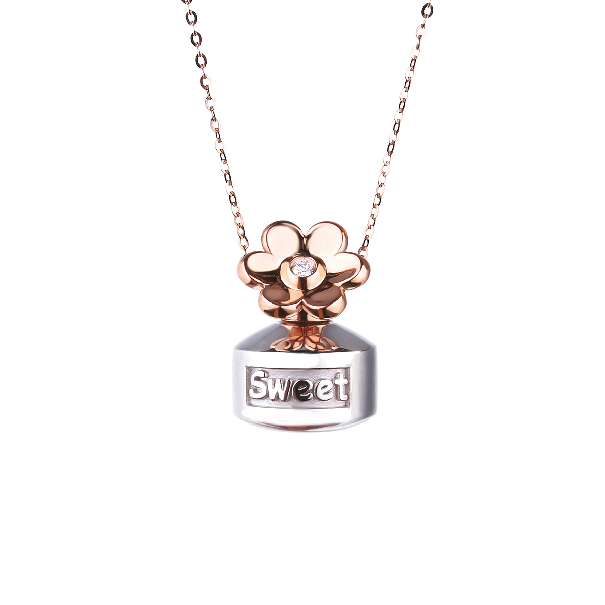 六福珠寶18K金頸鏈 - "甜蜜雛菊"18K金(分色)鑽石頸鏈