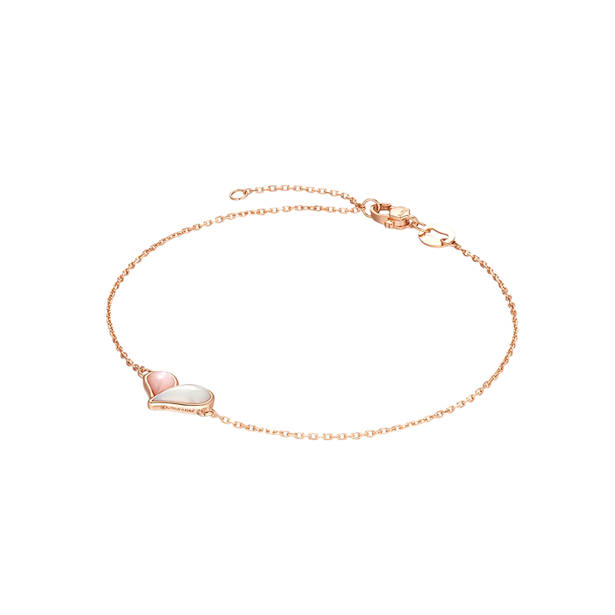 六福珠寶18K金手鏈 - 【LISTING CLOSED】"為愛比心"18K玫瑰金貝母手鏈