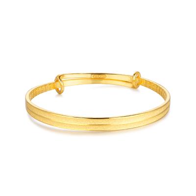 六福珠寶黃金手鐲 - "招財銅錢圖案配橫紋"999.9黃金寶寶手鐲