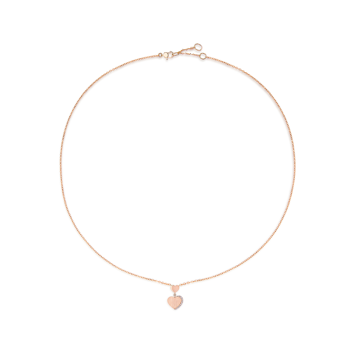 六福珠寶18K金頸鏈 - "嫣然心絲"18K玫瑰金鑽石頸鏈