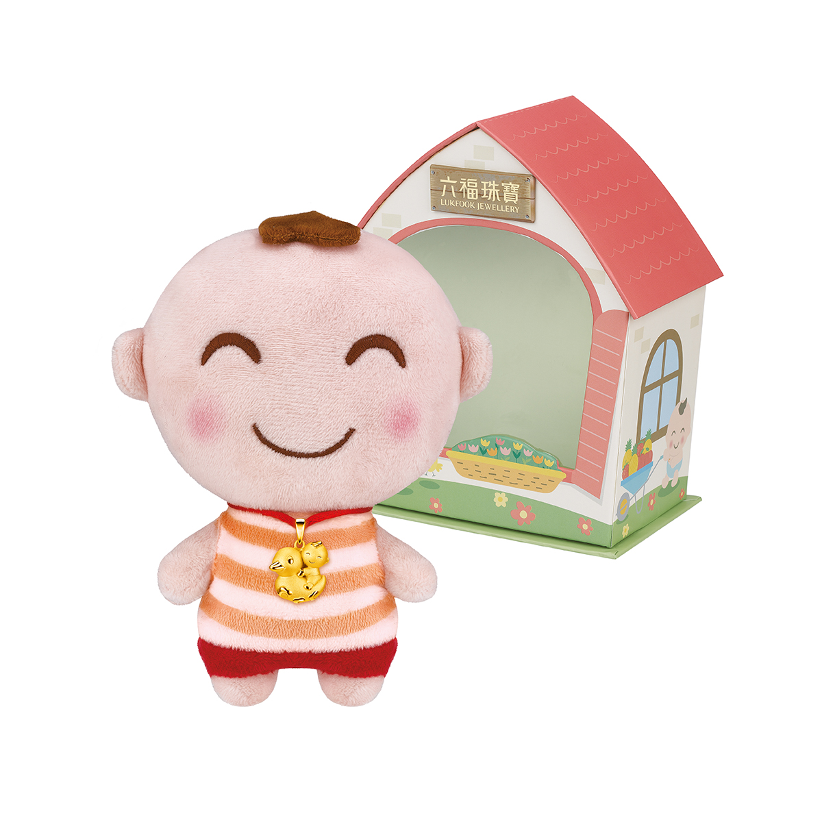 六福珠寶黃金吊墜 - "嘉嘉與小鴨"999足金寶寶吊墜(配「抱抱家庭」禮盒)