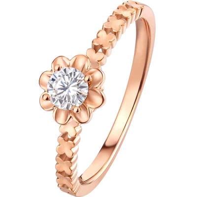 六福珠寶18K金戒指 - "花開"18K玫瑰金鑽石戒指