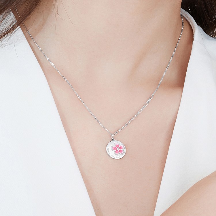 六福珠寶鉑金頸鏈 - 【LISTING CLOSED】"櫻花蜜語"950鉑金琺瑯頸鏈