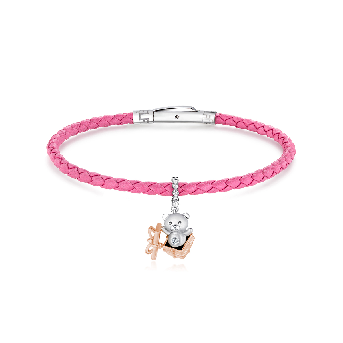 六福珠寶18K金串飾 - "禮物小熊"18K金(分色)鑽石串飾