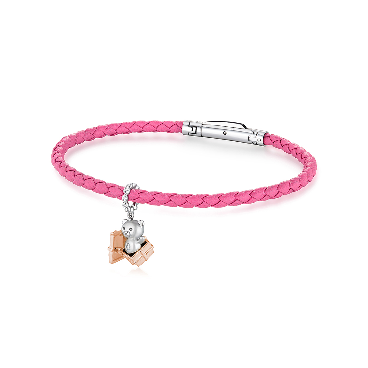 六福珠寶18K金串飾 - "禮物小熊"18K金(分色)鑽石串飾