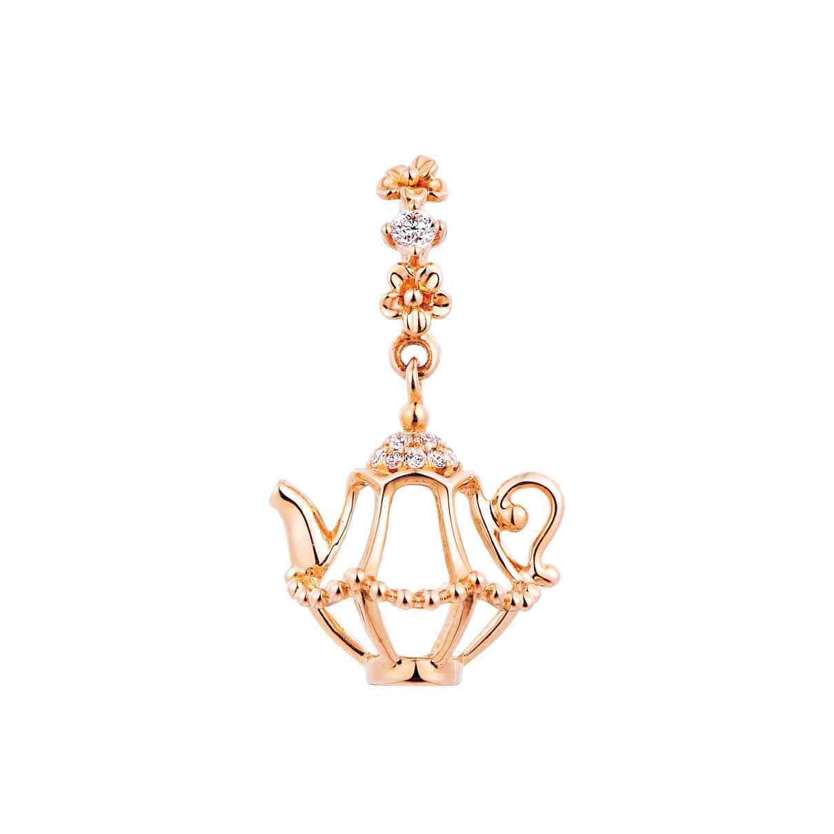 六福珠寶18K金串飾 - "伯爵茶壺"18K玫瑰金鑽石串飾