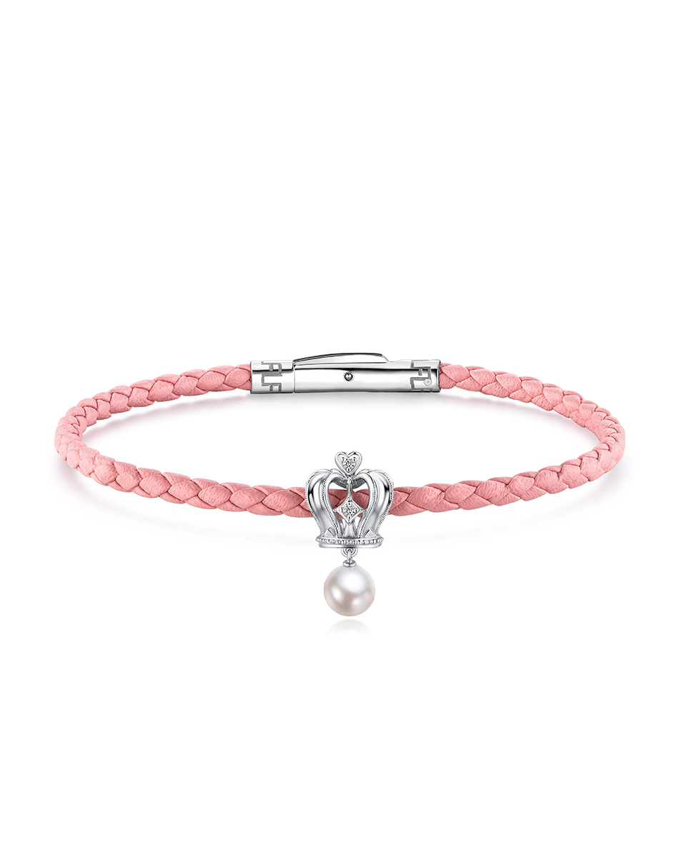 六福珠寶18K金串飾 - "「珍」愛之冠"皇冠形18K金珍珠鑽石串飾-多色選擇