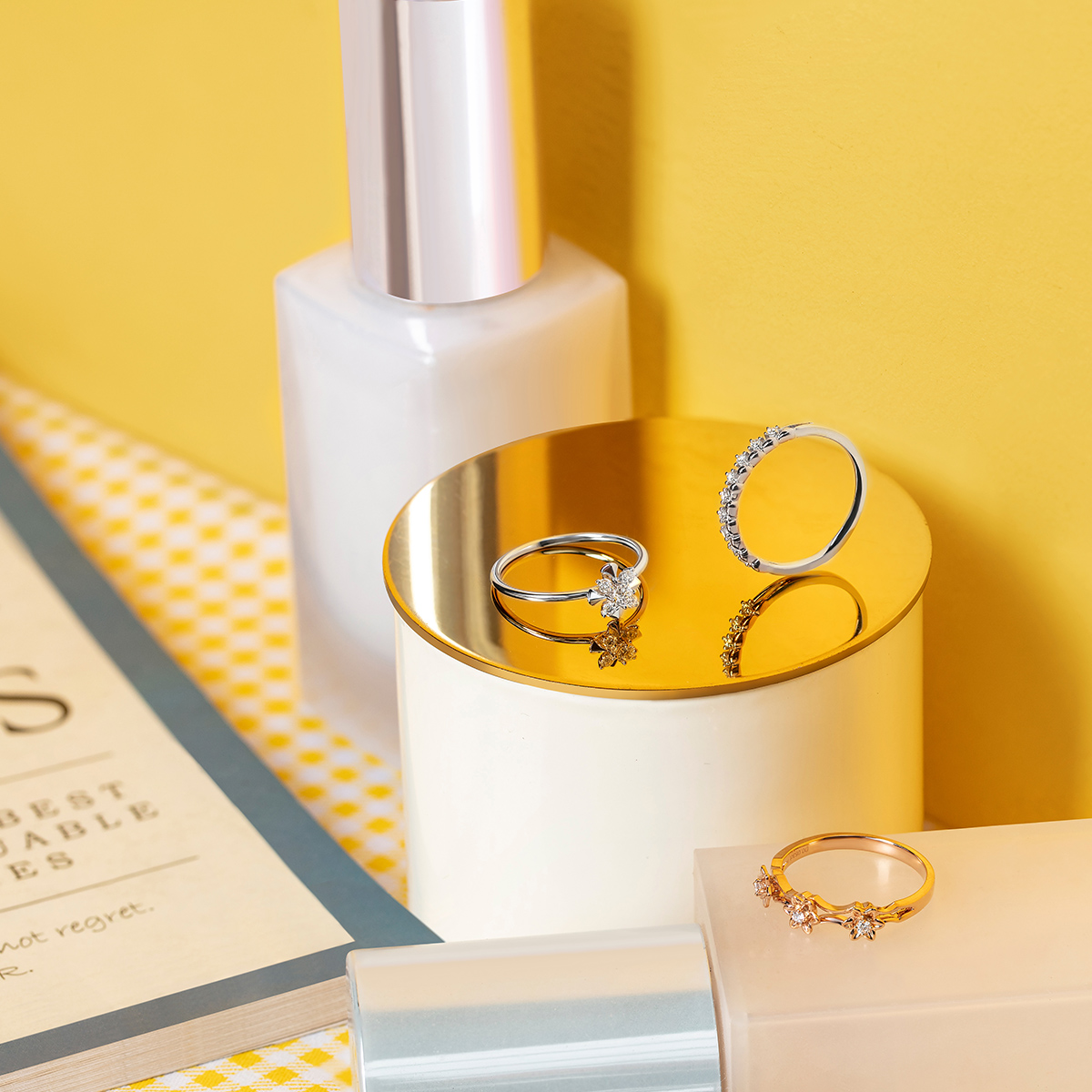 六福珠寶18K金戒指 - "星花"18K金鑽石戒指–多色選擇