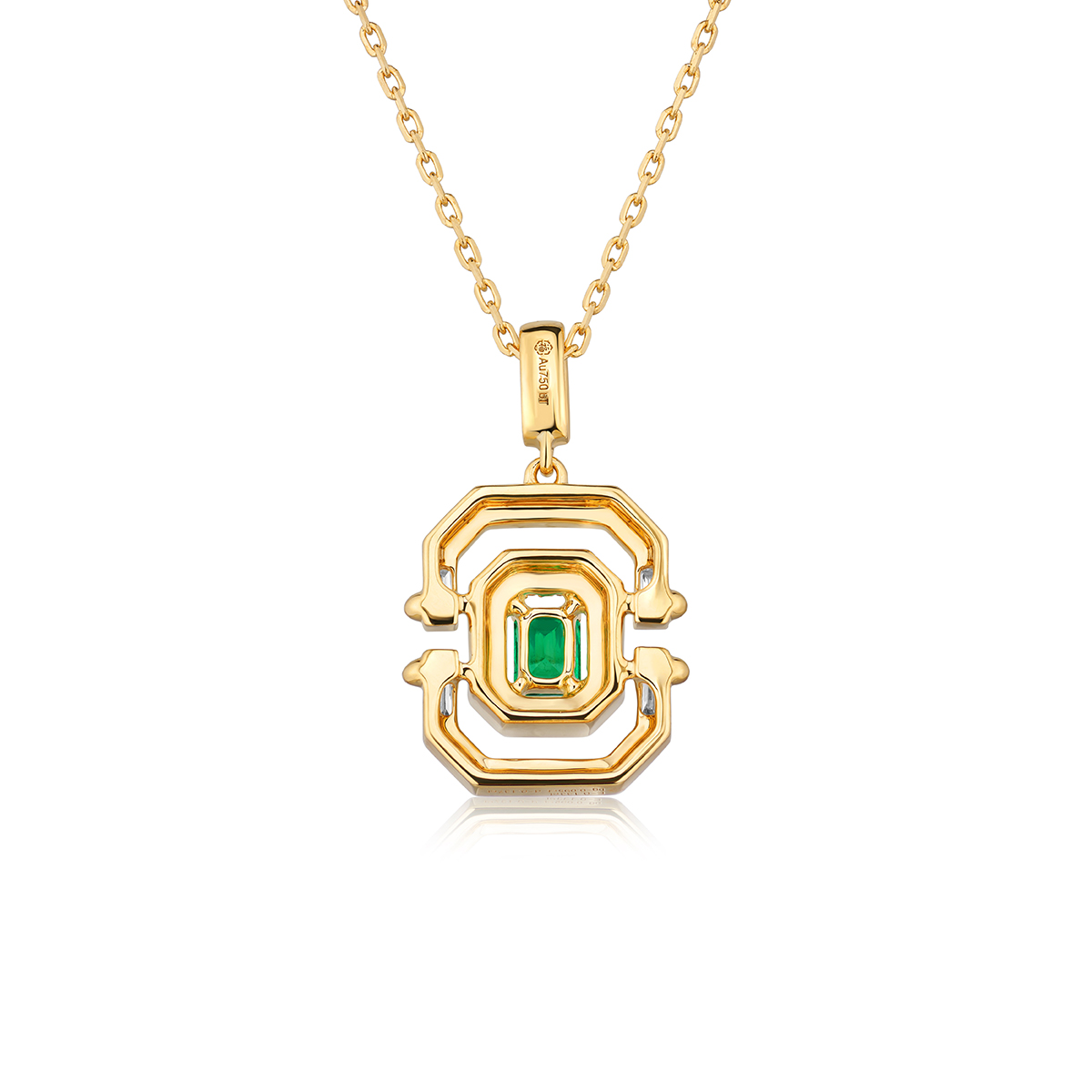 六福珠寶18K金頸鏈 - "凝彩美寶"18K金(黃色)祖母綠鑽石頸鏈