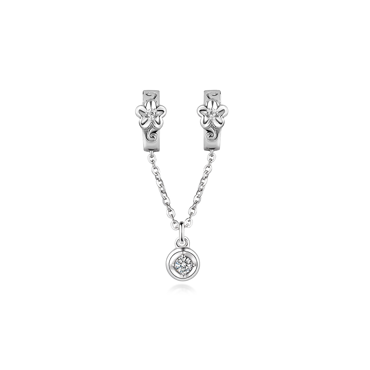 六福珠寶18K金串飾 - "浮雕花"18K金(白色)鑽石串飾