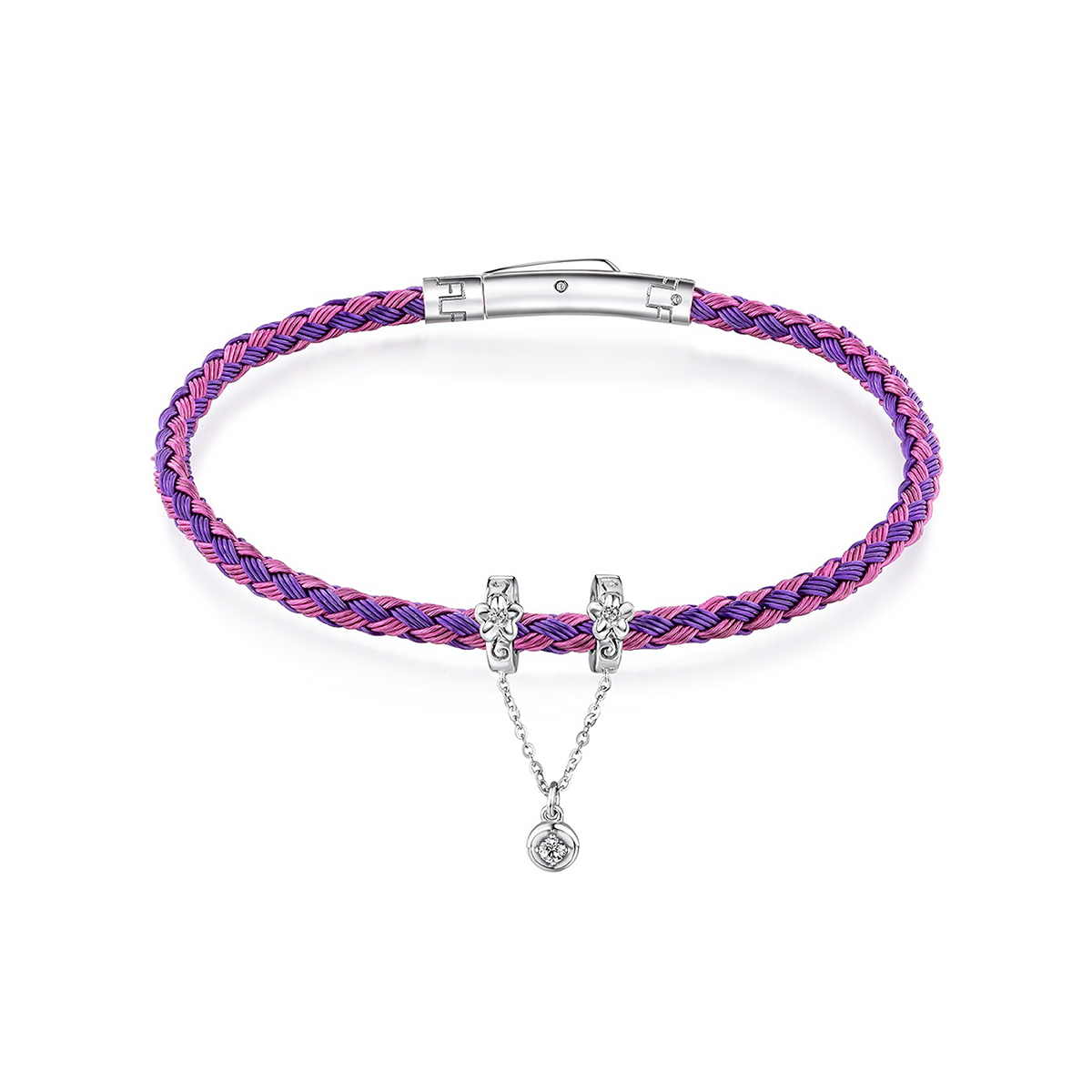 六福珠寶18K金串飾 - "浮雕花"18K金(白色)鑽石串飾