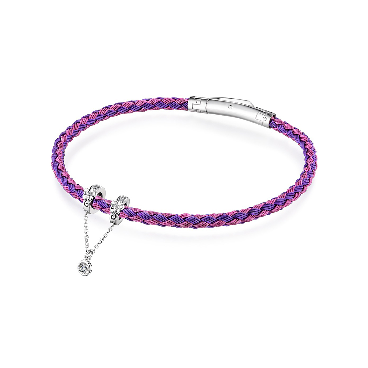 六福珠寶18K金串飾 - "浮雕花"18K金(白色)鑽石串飾