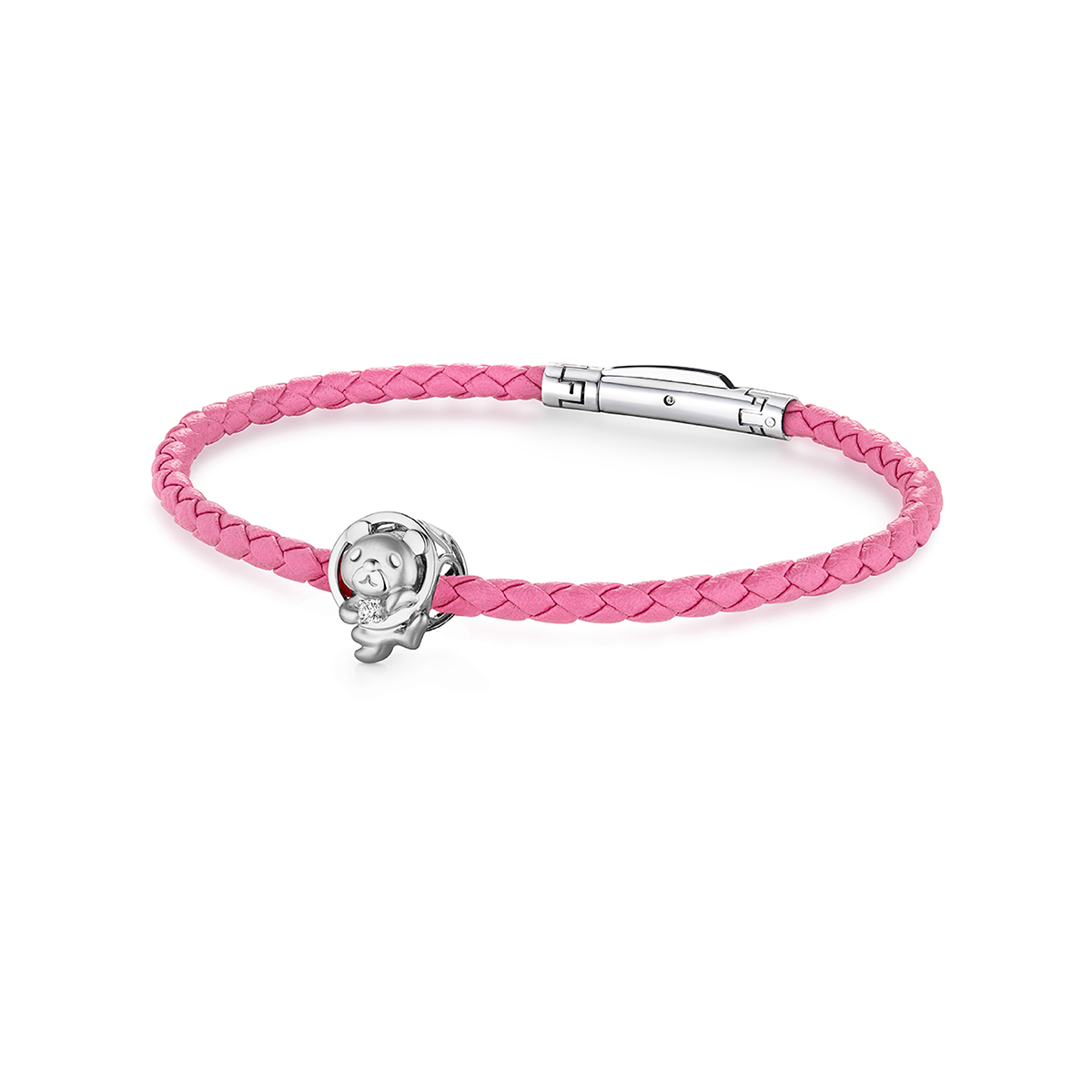 六福珠寶18K金串飾 - "萌趣小熊"18K金(白色)鑽石串飾