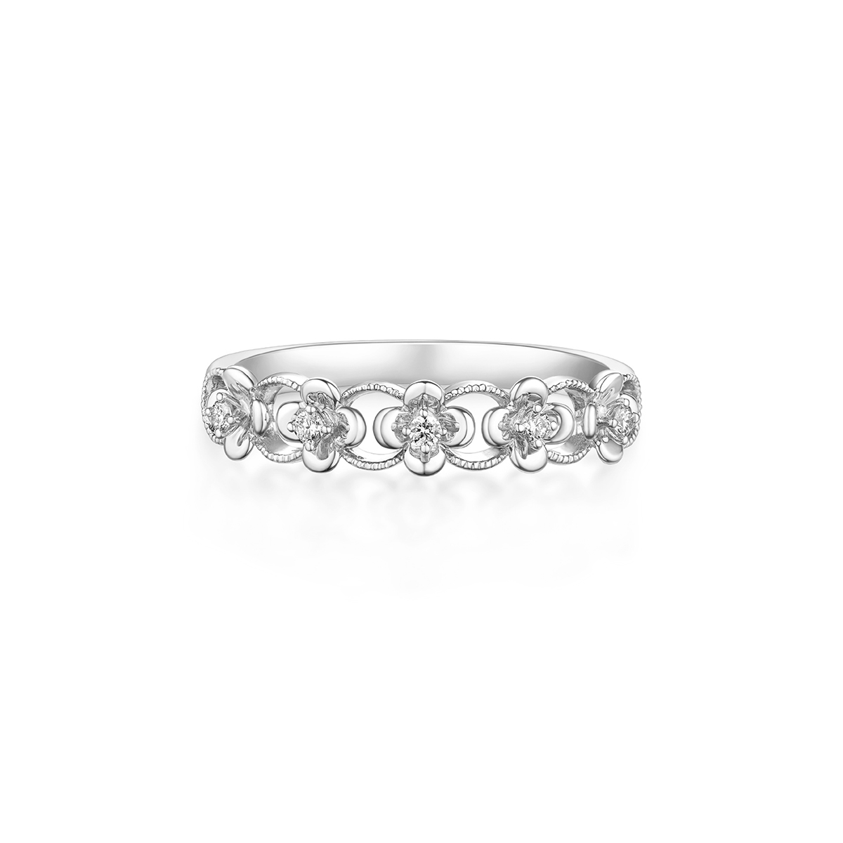 六福珠寶18K金戒指 - "俏麗花串"18K金(白色)鑽石戒指