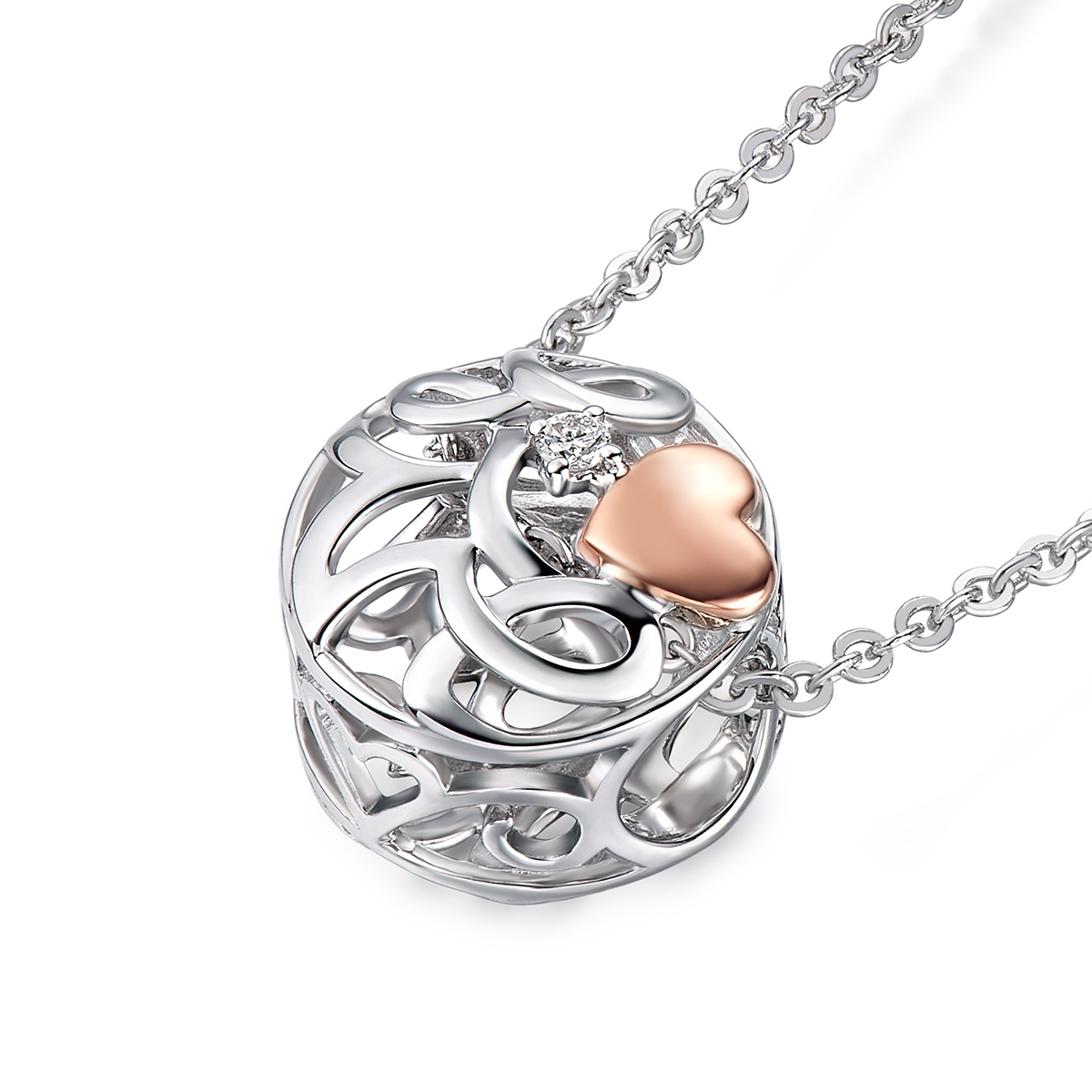 六福珠宝18K金串饰 - 【LISTING CLOSED】"爱心镂空金球"18K金(分色)钻石串饰