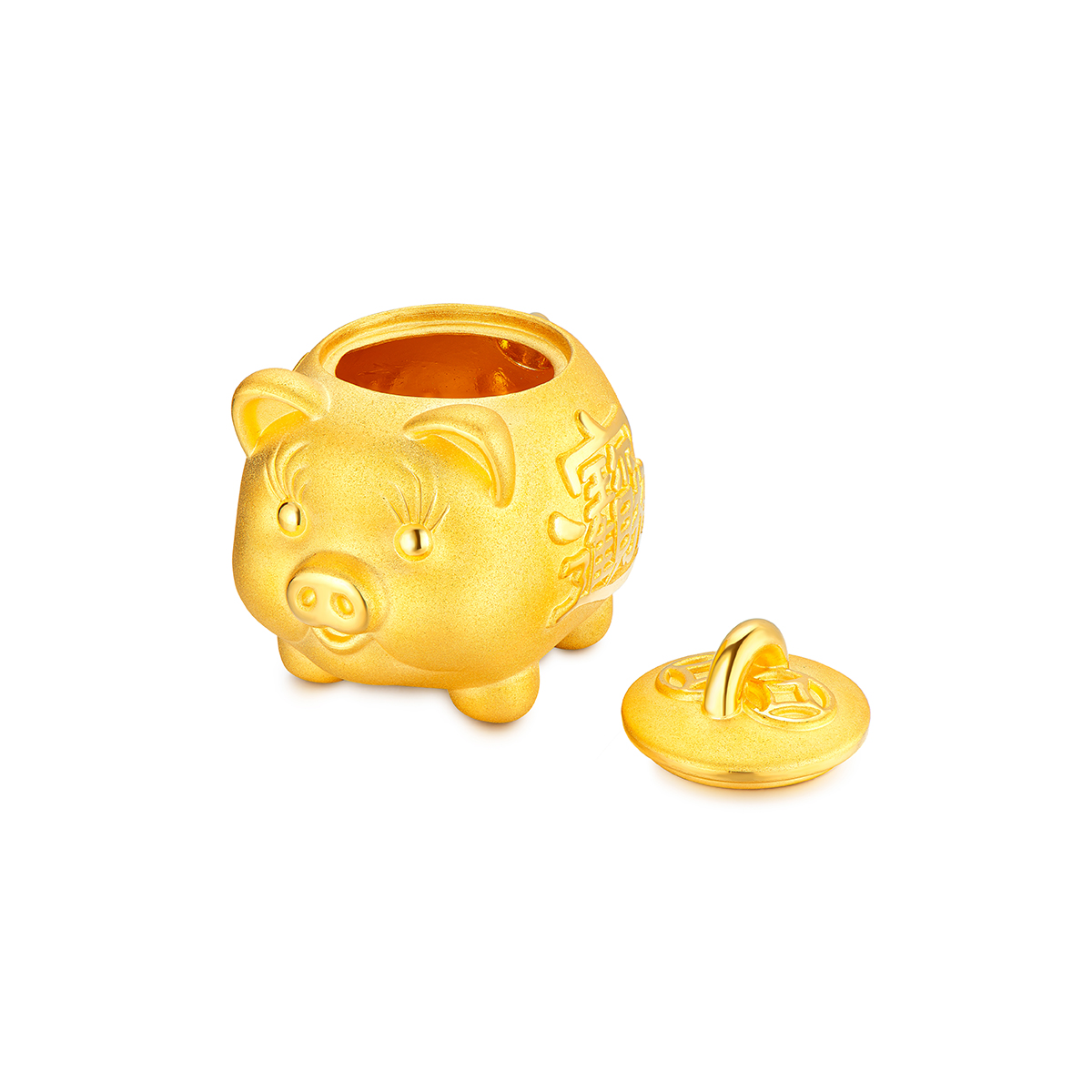 六福珠寶黃金工藝品 - "招財進寶"可愛金豬999足金錢罌–兩種大小選擇