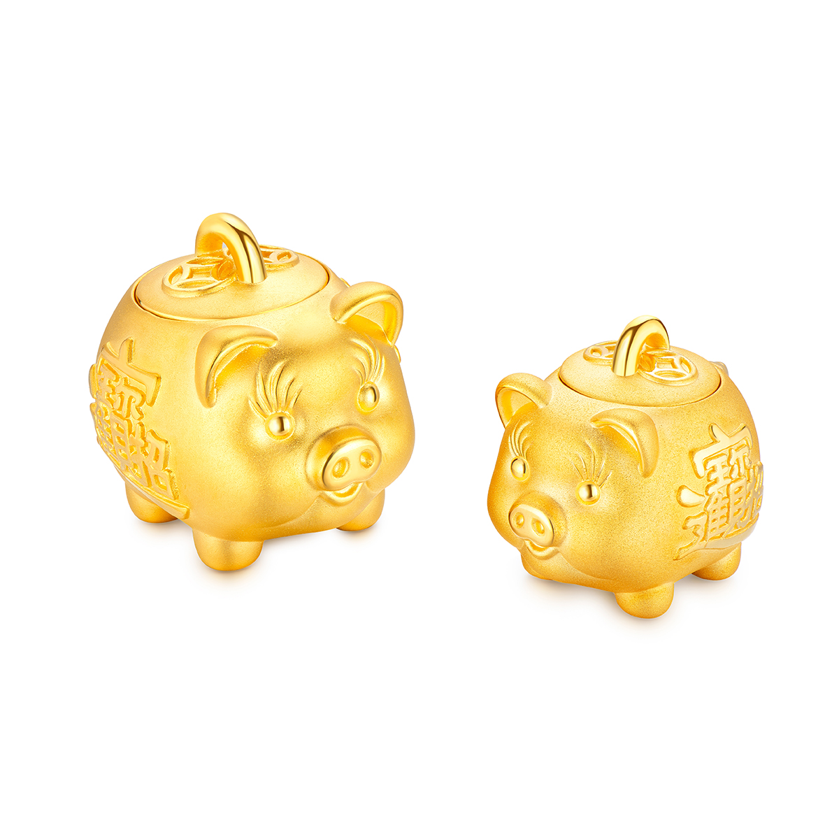 六福珠寶黃金擺件 - "招財進寶"可愛金豬999足金錢罌–兩種大小選擇