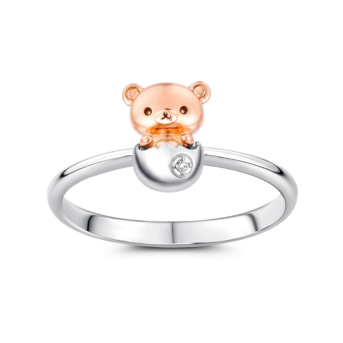 六福珠寶18K金戒指 - "誕生的小熊"18K金(分色)鑽石戒指