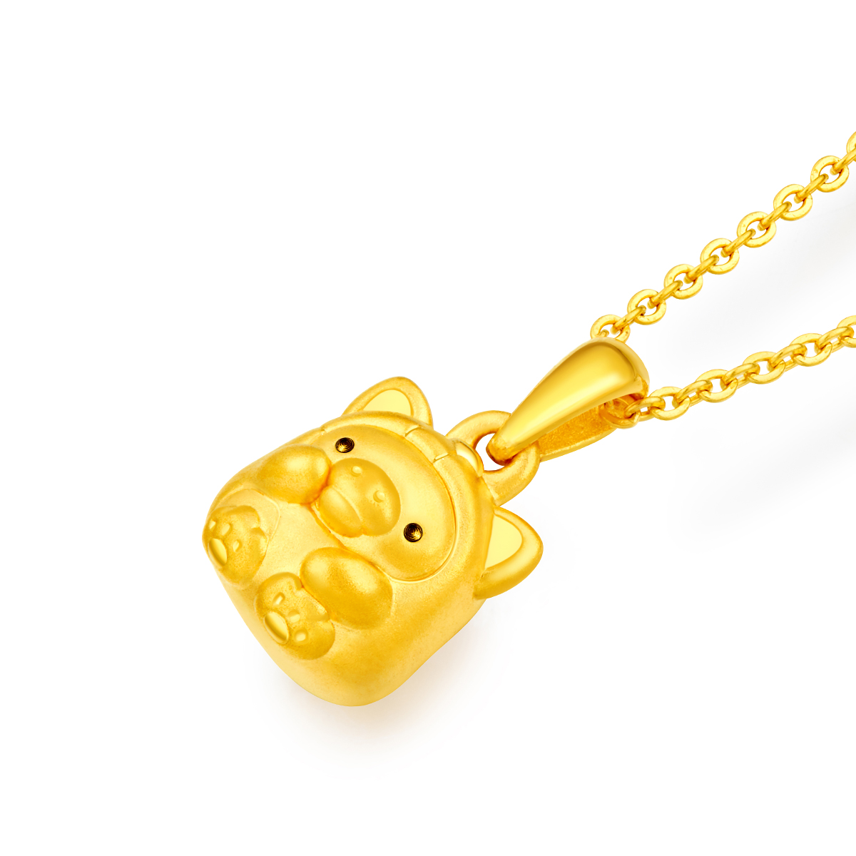 六福珠寶黃金吊墜 - "招財貓變裝小黃雞"999足金吊墜