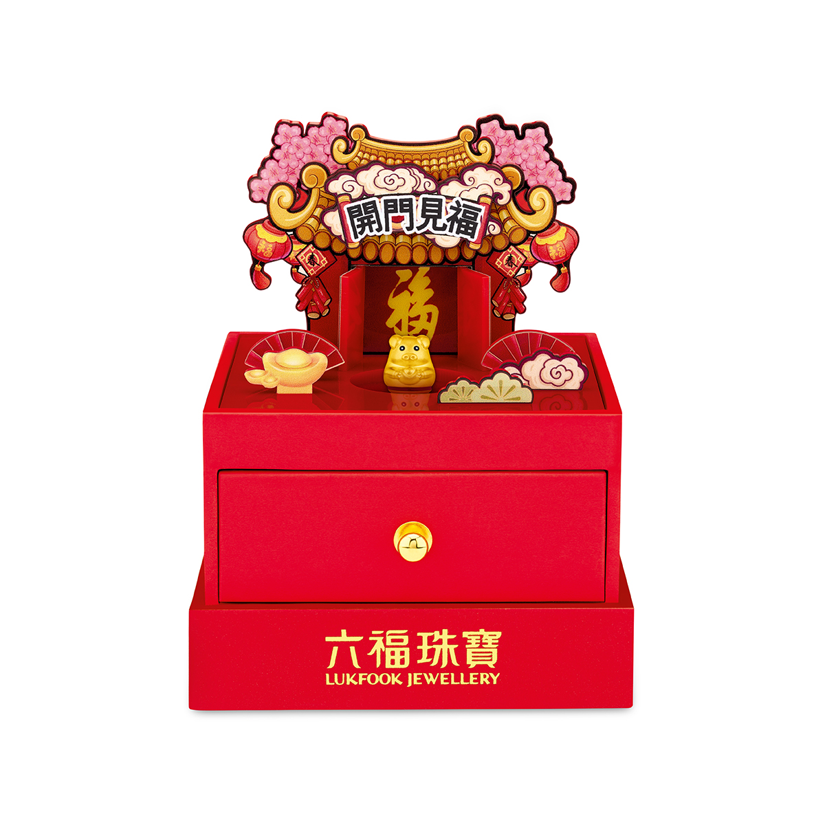 六福珠寶黃金串飾 - "不倒一族"十二生肖999足金串飾連手繩-"富貴豬"(硬金工藝)