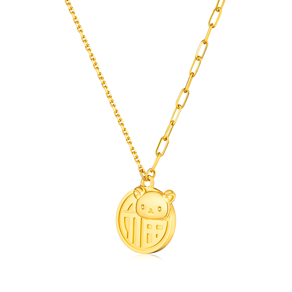 六福珠寶黃金頸鏈 - "褔字小熊"Goldstyle990黃金頸鏈