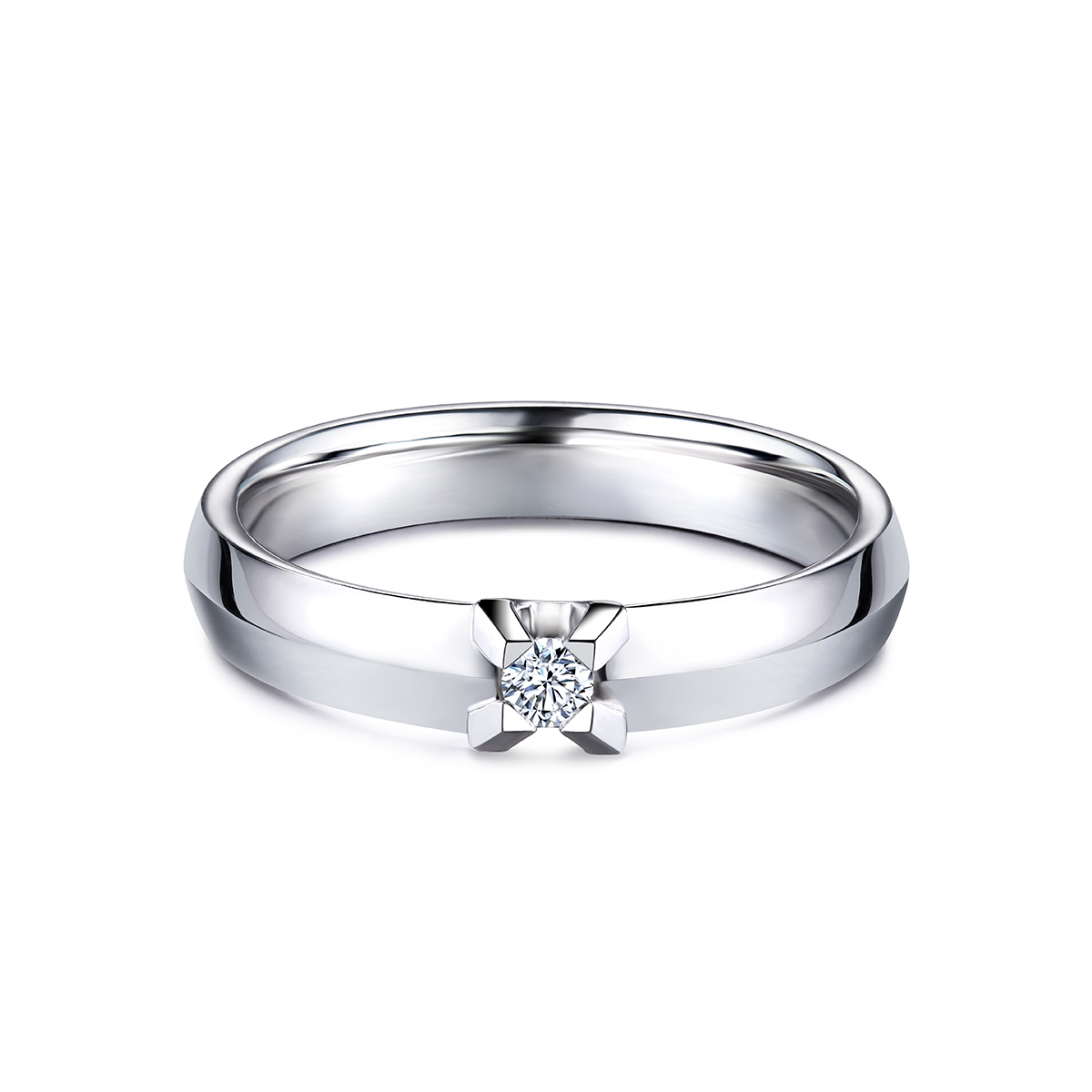 六福珠寶18K金戒指 - “Hexicon”18K金(白色)劍脊戒臂鑽石戒指