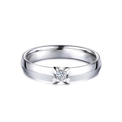 六福珠寶18K金戒指 - “Hexicon”18K金(白色)劍脊戒臂鑽石戒指