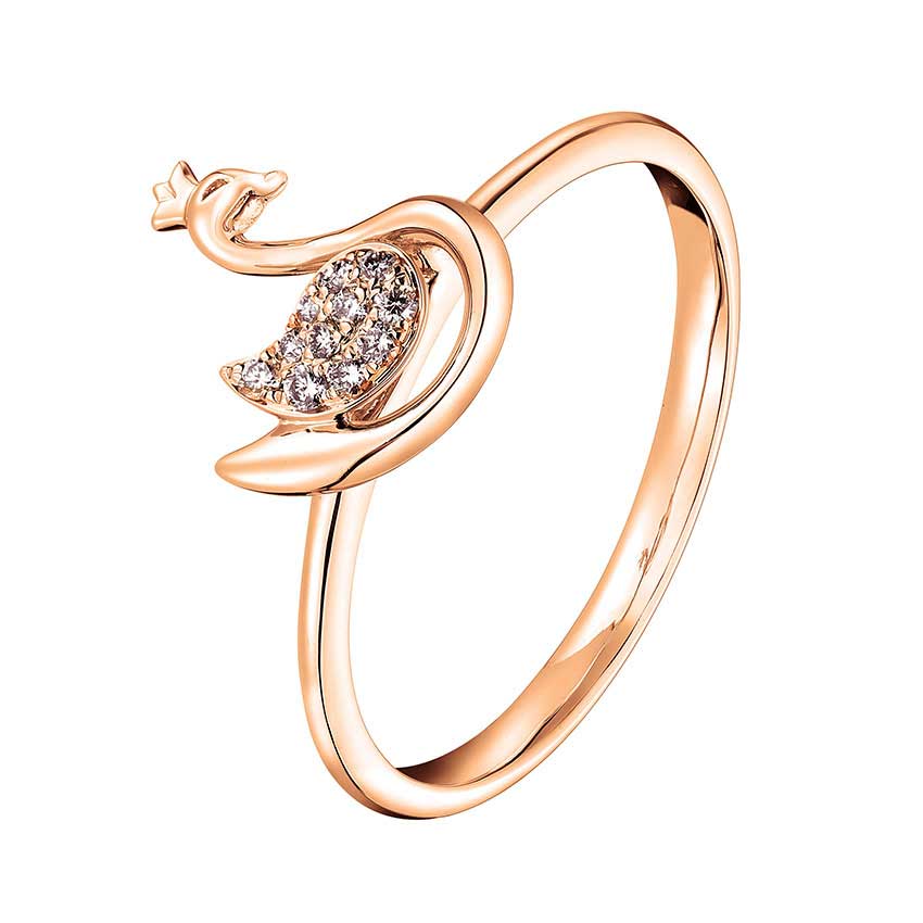 六福珠寶18K金戒指 - "天鵝小公主"18K玫瑰金鑽石戒指