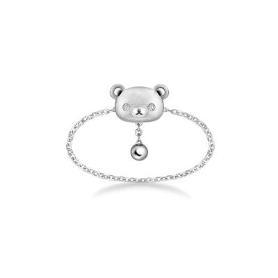 六福珠寶18K金戒指 - "小熊頭像"18K金(白色)鑽石軟鏈戒指