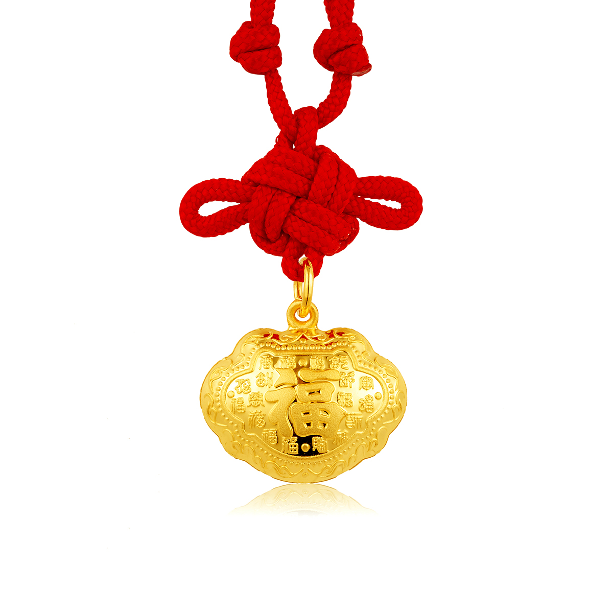 六福珠寶黃金吊墜 - 【LISTING CLOSED】"長命富貴"999.9黃金鎖包連精美頸繩