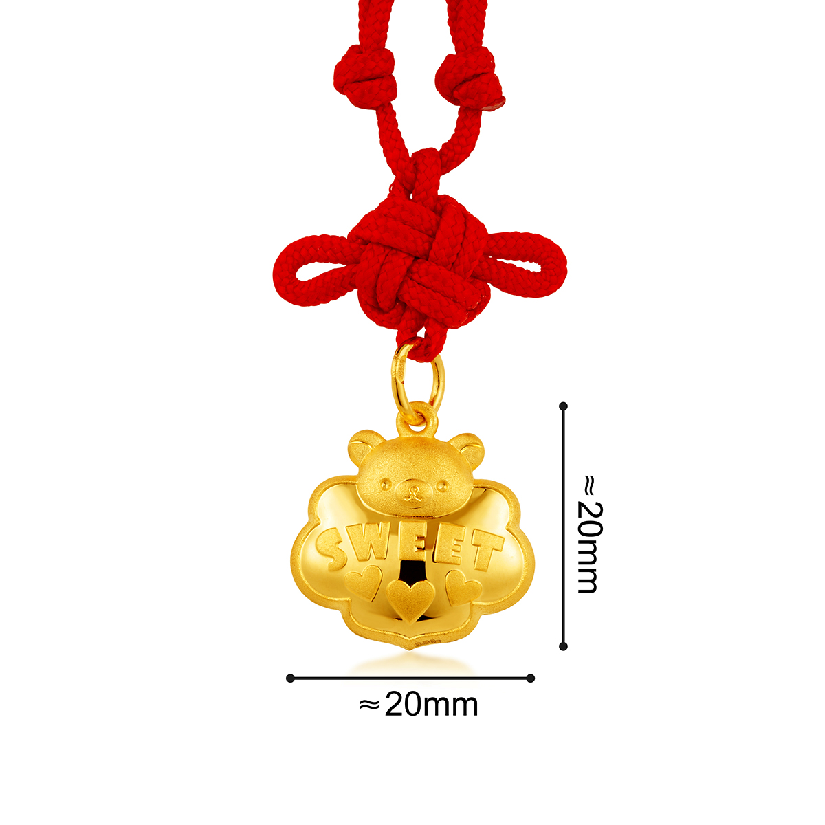 六福珠寶黃金吊墜 - 【LISTING CLOSED】"輕鬆小熊™"999.9黃金如意鎖包連精美頸繩及儲錢箱禮盒