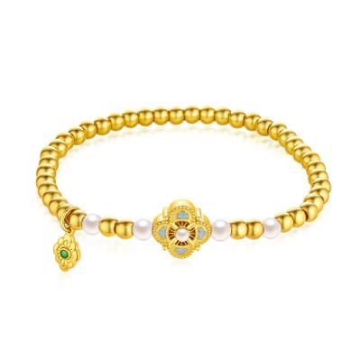 六福珠寶黃金手鏈 - "祥和宋韵"千足金珍珠手鏈