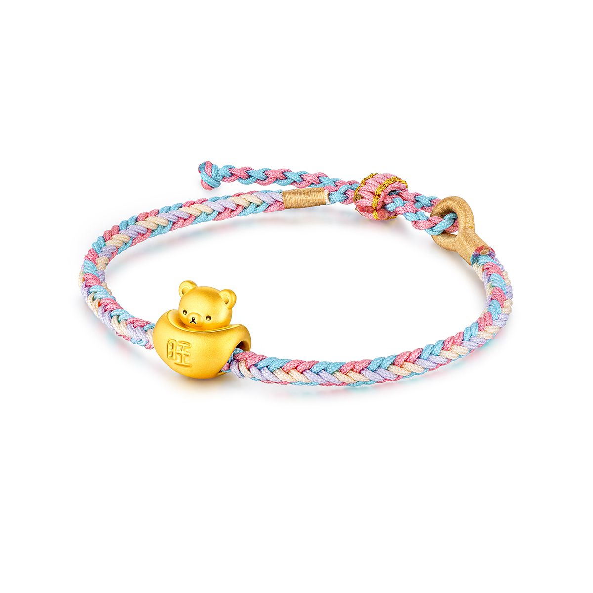 六福珠寶黃金串飾 - "旺財金元寶小熊"999足金串飾連手繩