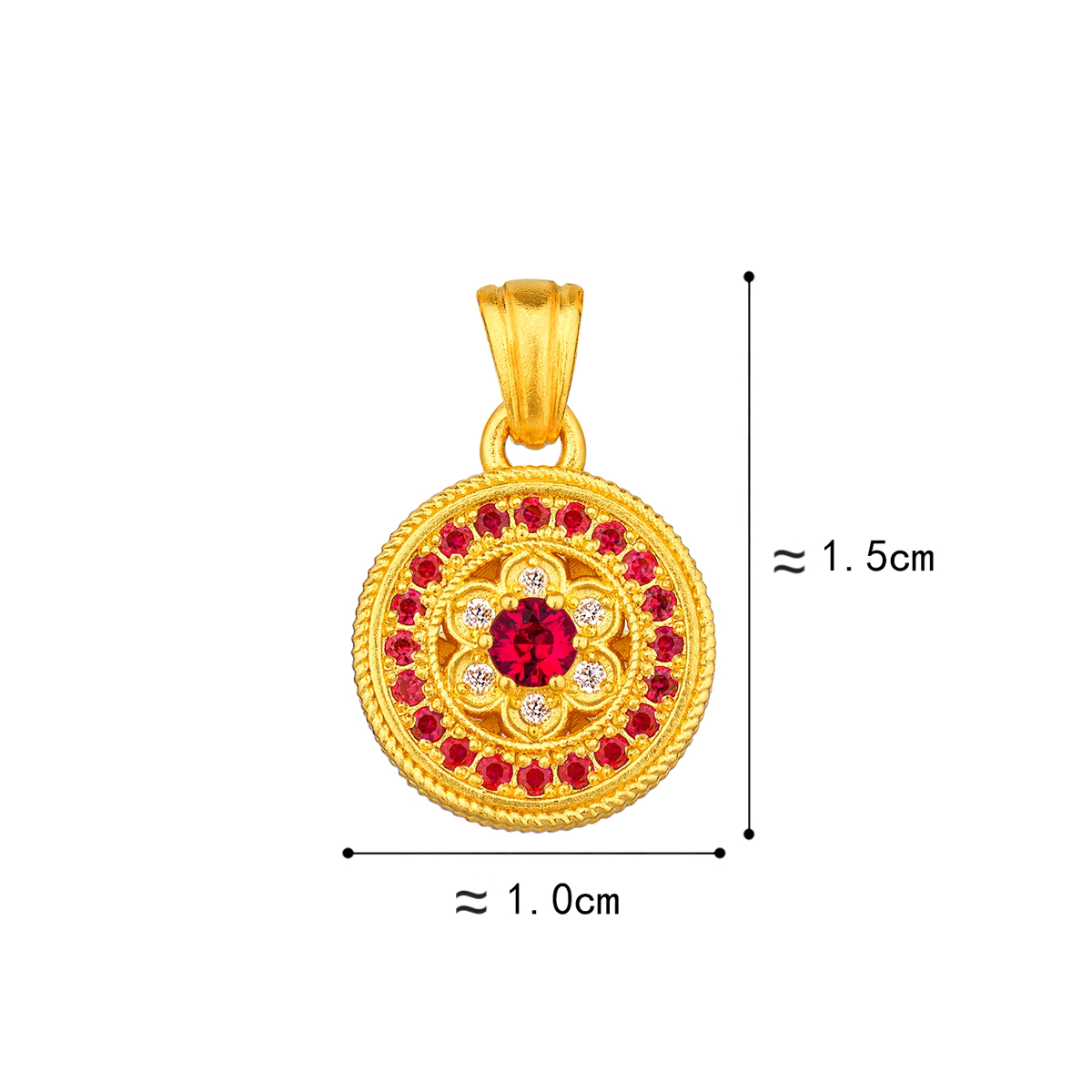 六福珠寶黃金吊墜 - "福蓮平安"999.9黃金紅寶石鑽石吊墜