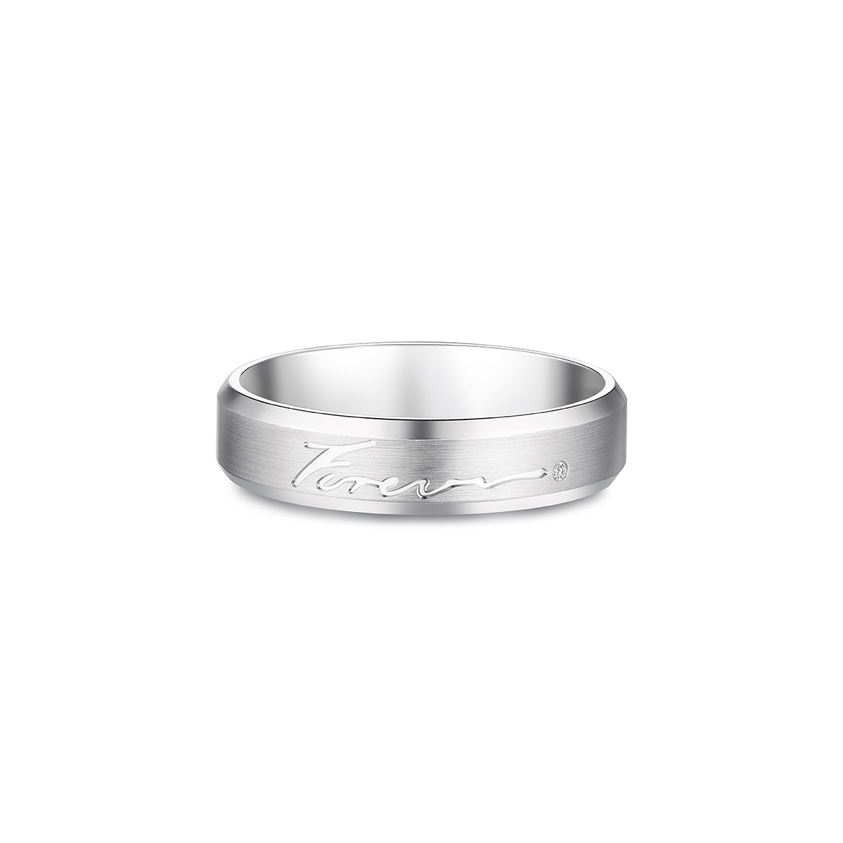 六福珠寶18K金對戒 - "Love Forever"18K金(白色)鑽石情侶對戒(男戒)