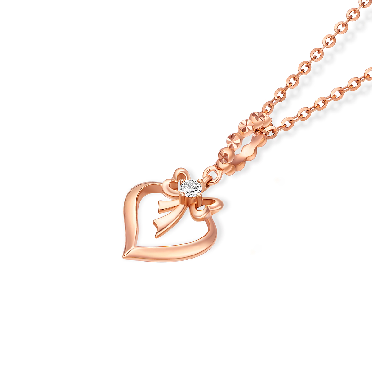 六福珠寶18K金串飾 - "蝶結"18K金鑽石串飾-多色選擇