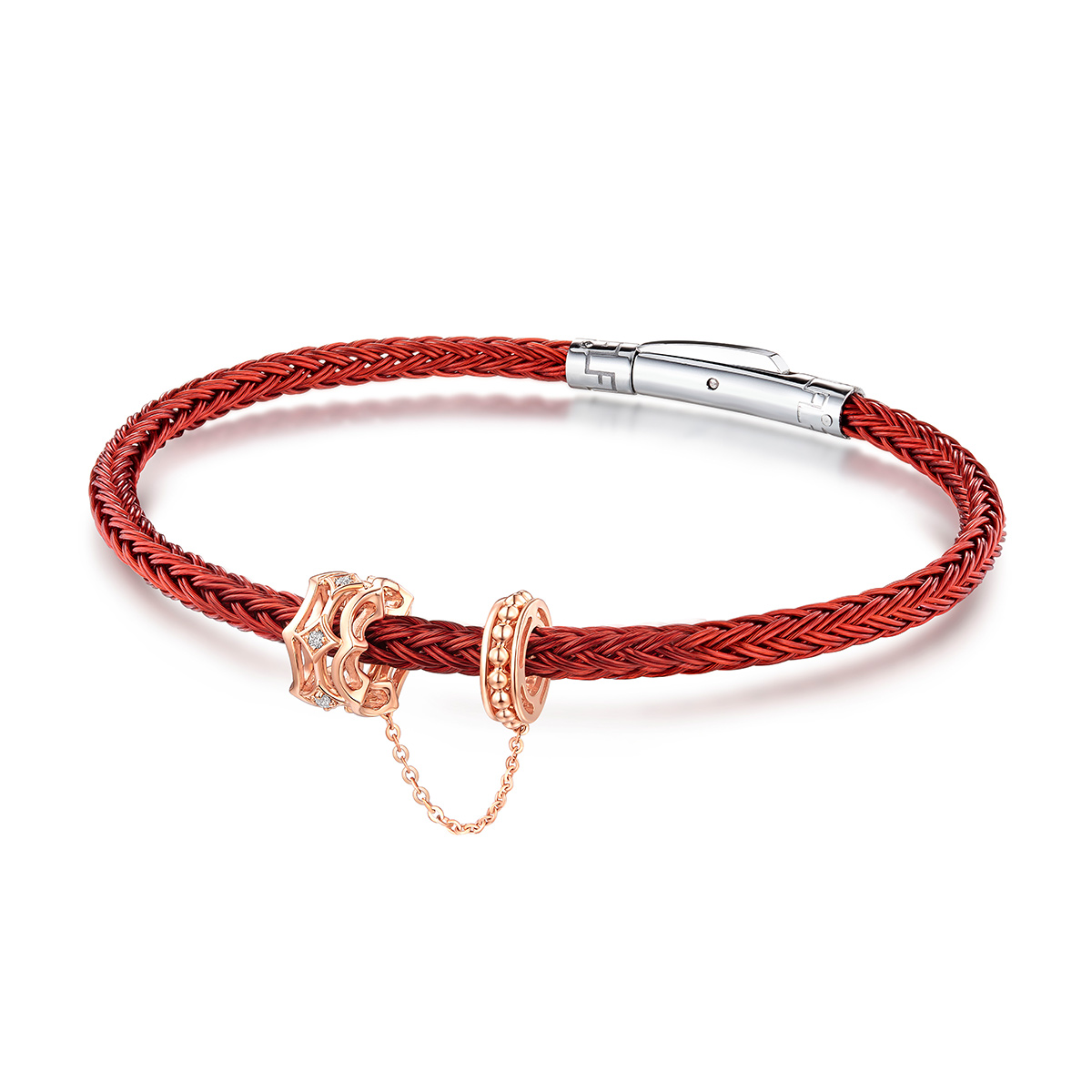 六福珠寶18K金串飾 - "優雅雙連"18K玫瑰金鑽石串飾