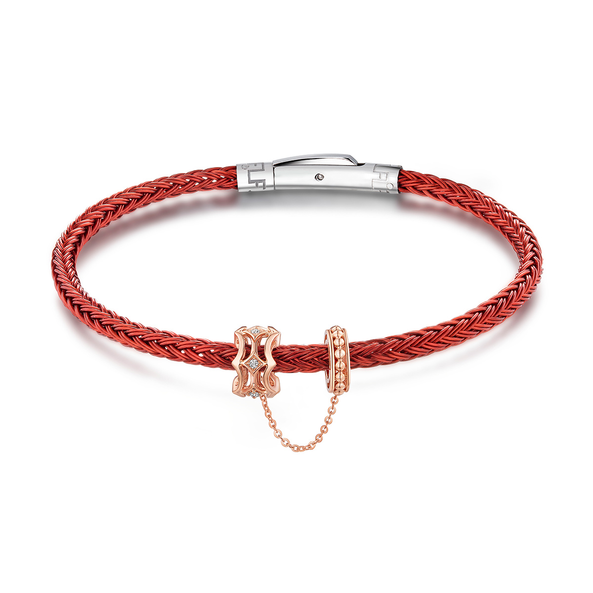 六福珠寶18K金串飾 - "優雅雙連"18K玫瑰金鑽石串飾