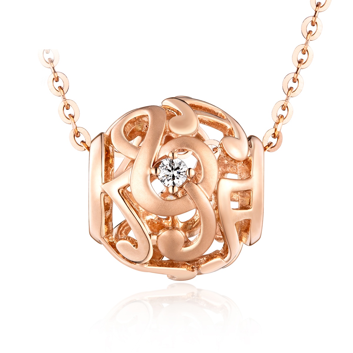 六福珠寶18K金串飾 - "優美音符"18K玫瑰金鑽石串飾