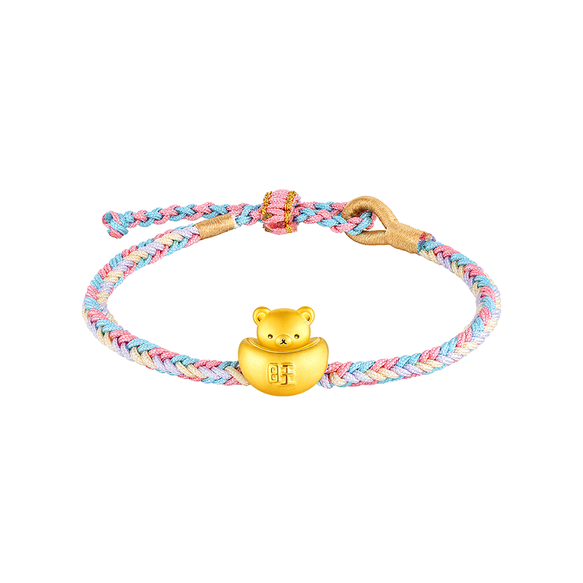 $t('六福珠寶')黃金串飾 - "旺財金元寶小熊"999足金串飾連手繩