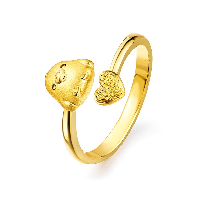 六福珠寶黃金戒指 - "小黃雞與愛心"999.9黃金戒指