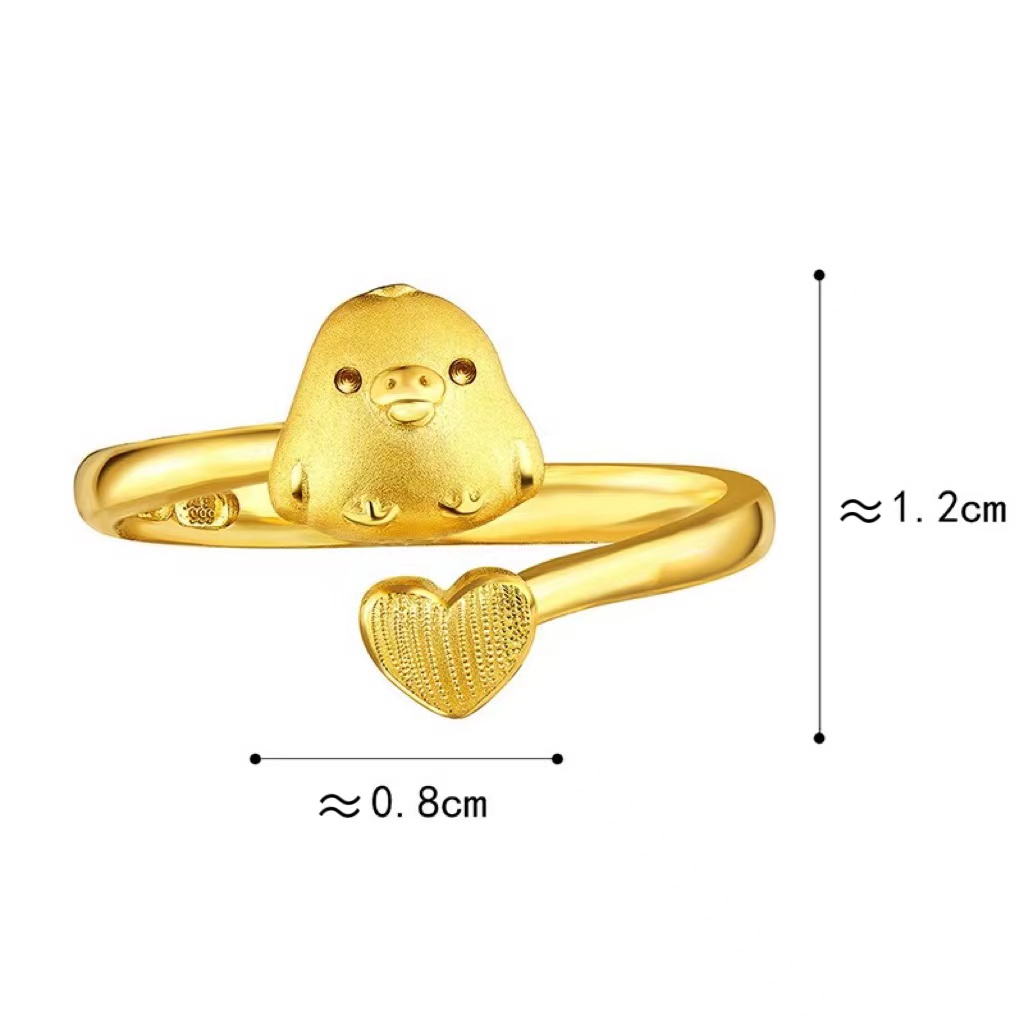 六福珠寶黃金戒指 - "小黃雞與愛心"999.9黃金戒指