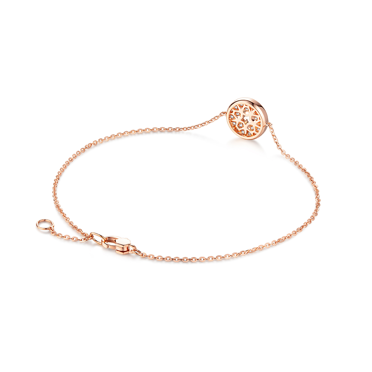 六福珠寶18K金手鏈 - "逐圓星鑽"18K玫瑰金鑽石手鏈