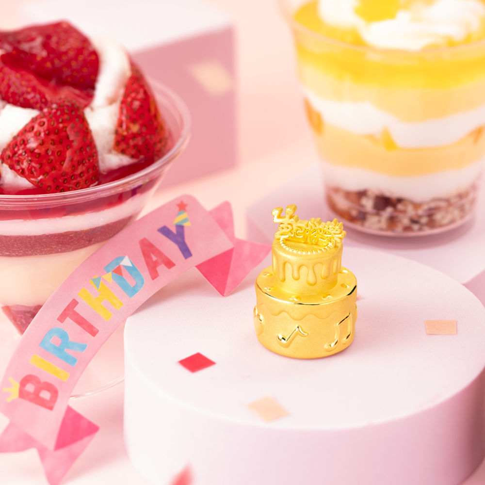 六福珠寶黃金工藝品 - "樂響蛋糕"999足金生日蛋糕工藝品