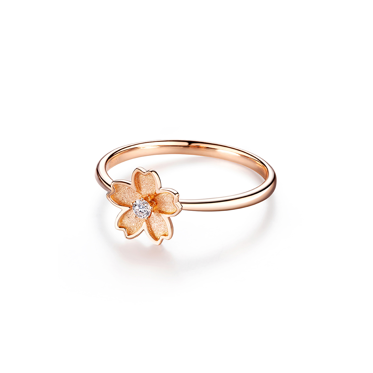 六福珠寶18K金戒指 - 【LISTING CLOSED】"春櫻盛宴"櫻花造型18K玫瑰金鑽石戒指
