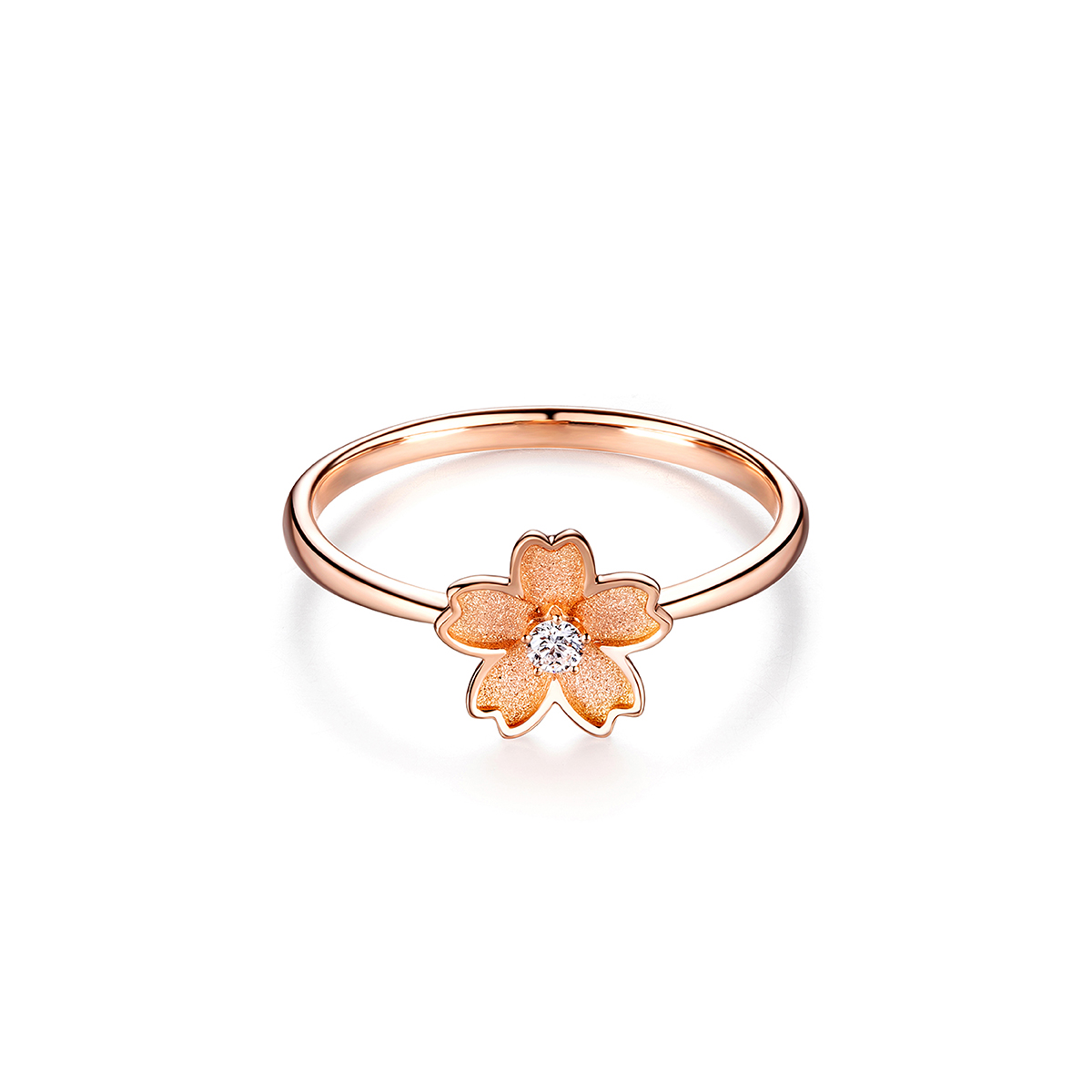 六福珠寶18K金戒指 - "春櫻盛宴"櫻花造型18K玫瑰金鑽石戒指