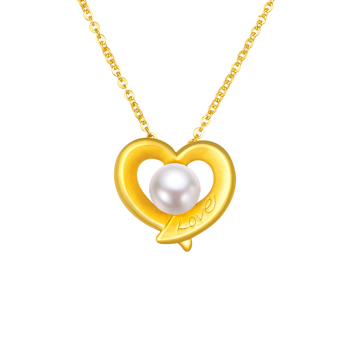 $t('六福珠寶')黃金吊墜 - "Love"心形999足金珍珠吊墜