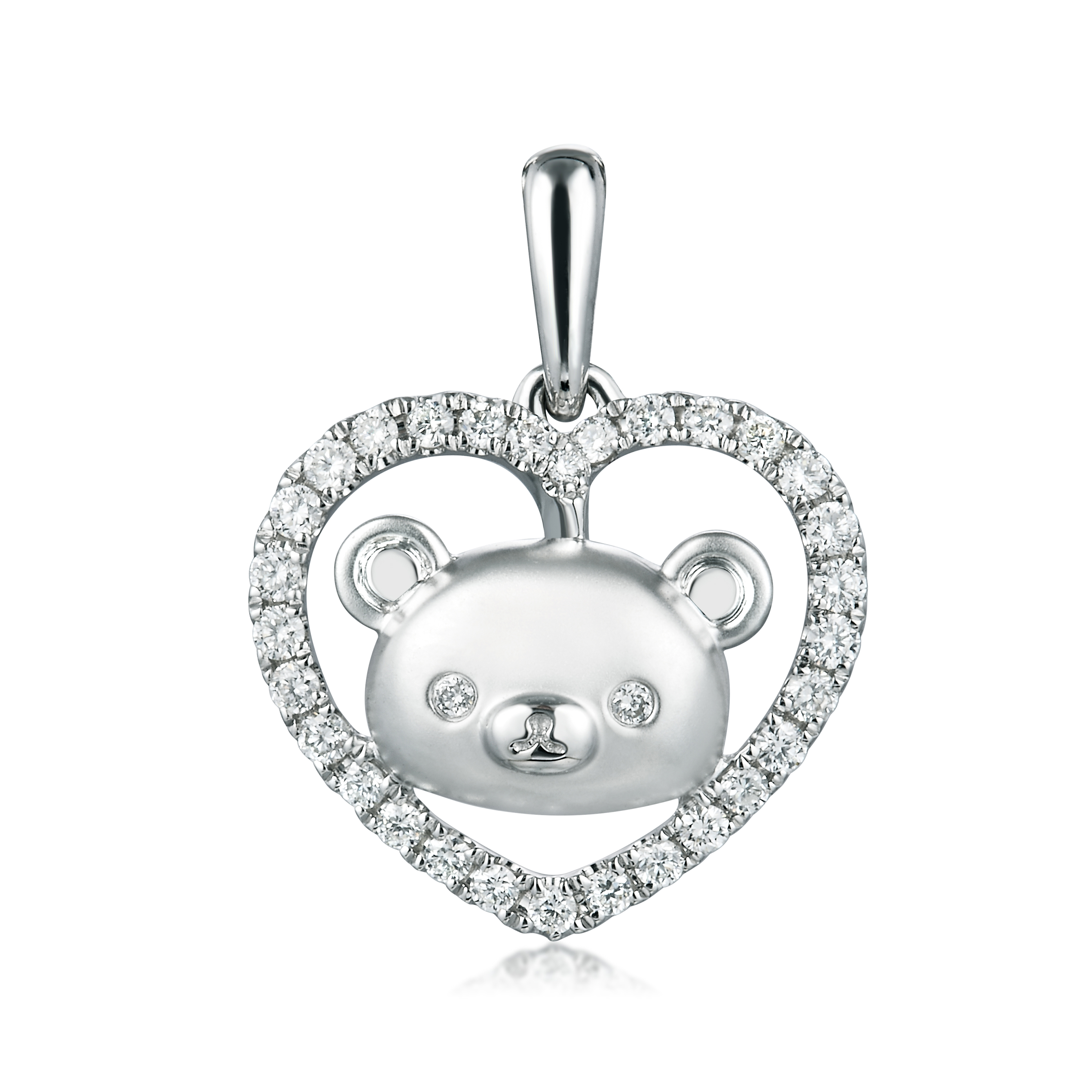 六福珠寶18K金吊墜 - "心中有熊"18K金(白色)鑽石吊墜