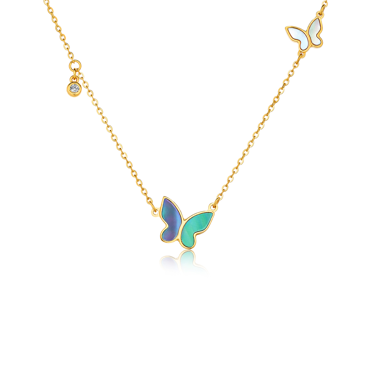 六福珠寶黃金頸鏈 - “浪漫之約”999足金貝母鑽石頸鏈   